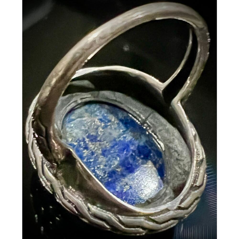 Large STS Sterling Silver & Lapis Lazuli Basket Weave Statement Ring - Picture 10 of 12